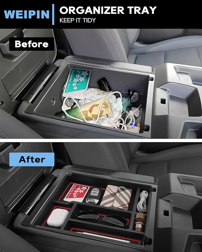 Silverado Sierra Center Console Organizer - Compatible with 2019-2026 Chevy Silverado/GMC Sierra 1500 - 2020-2026 Chevrolet Silverado/ Sierra 2500HD 3500HD - (Split-Bench Folding Seat) - 2 Pack Red