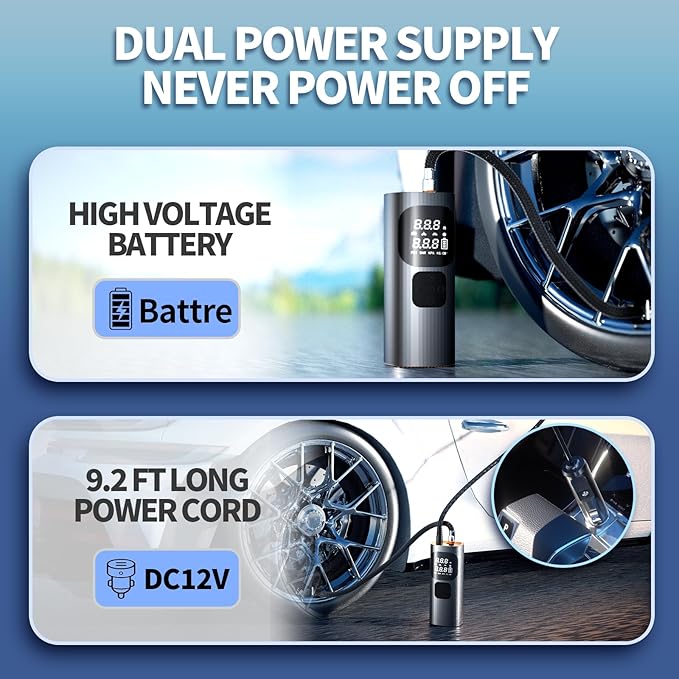 Tire Inflator Portable Air Compressor,3X Faster Portable Air Compressor,16000mAh Cordless Air Pump for Car Tires,150PSI One Click Smart Tire Pump for Car,Motorcycle,Bicycle and Ball,Black