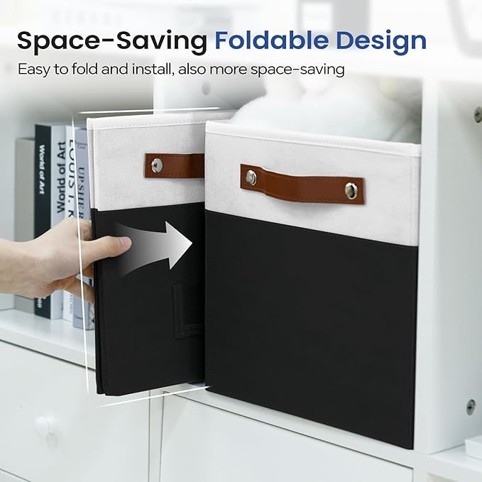 FinishingBo 6-Pack Storage Cubes with Handles & Label Holders Basket, Closet Cube Home Organizer Bins(White/Black, 10.5 x 10.