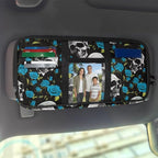 Rose Skull Sun Visor Organizer Car Sunvisor Organizers Multi-pocket Visor Organizer Storage Pouch for Cars, Suvs & Trucks with Zippers Vehicle Accessories for Document, Card, Pen