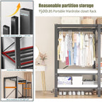 YTLEMON Heavy Duty Wardrobe Closet with Cover, Metal Rolling Clothes Rack, Foldable Portable Closet Organizer System Freestan