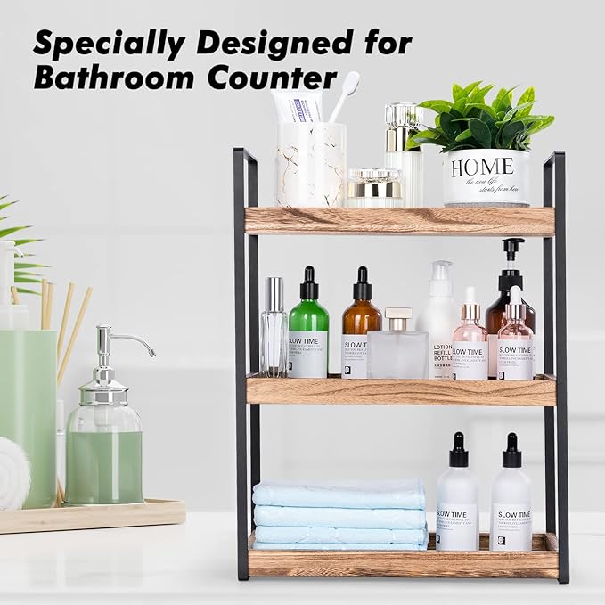 Giftacity 3-Tier Countertop Organizer for Bathroom Counter Stylish Wood Bathroom Vanity Organizer Shelf Storage - The Perfect