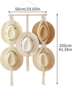 Tissting Macrame Hat Hangers Boho Hat Rack for Wall Hat Holder Display Organizer Bobo Hanging Hat Organizer Storage for Wide 