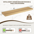 40 Inch Floating Shelves, 3D Textured Wood Grain, 40"x9.25"x1.5" Inch Deep Floating Shelves for Wall, Wooden Shelves for Bath