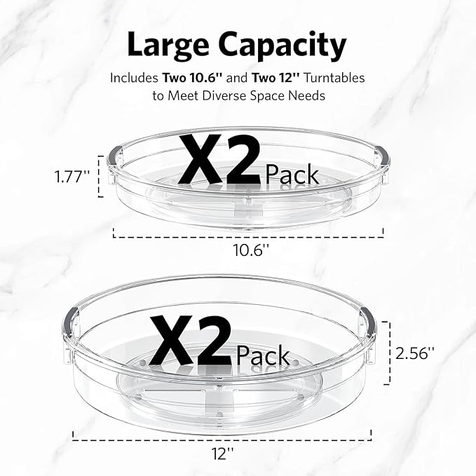Delamu 2 Sets of 2-Tier Multi-Purpose Bathroom Under Sink Organizers and LAMU 4 Pack Lazy Susan Organizer Clear