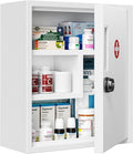 POKIPO Wall Mount Locking Medicine Cabinet, Empty Metal Medicine Storage Box with All-Metal Digit Lock, Bathroom Cabinet Orga