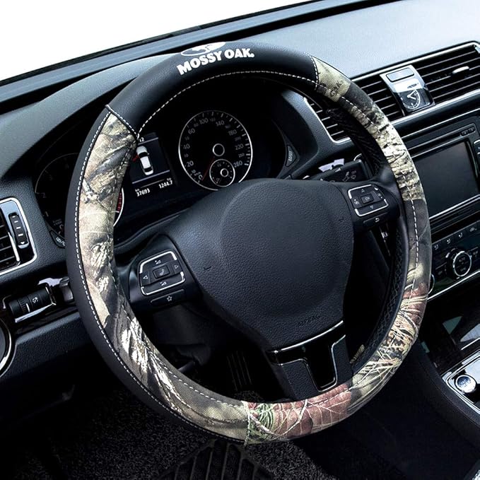Mossy Oak Camo Steering Wheel Cover, Universal 15 inch - Made with Premium PVC Leather and Cotton Fabric - Official Licensed 