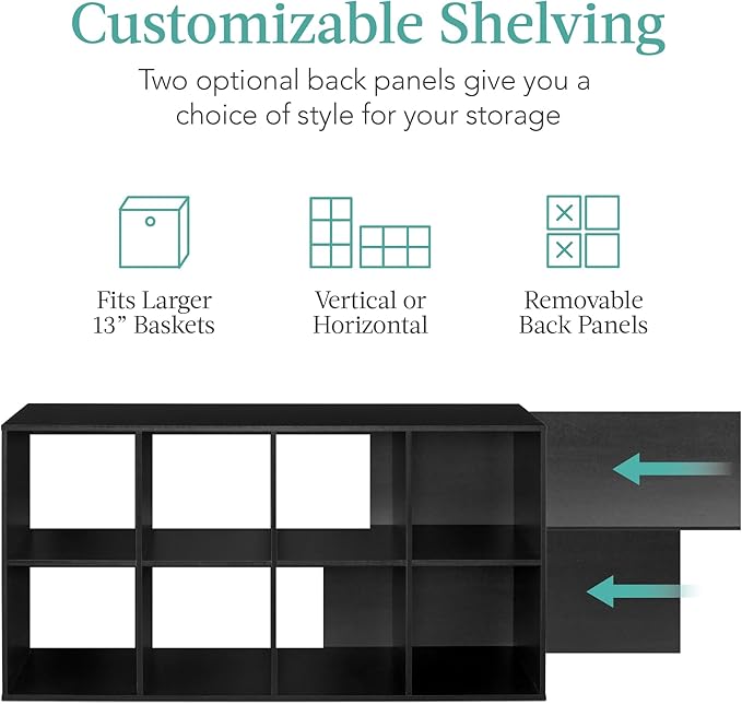 Best Choice Products 8-Cube Storage Organizer, 13.5in Shelf Opening, Bookcase, Display Shelf, Customizable w/ 2 Removable Bac