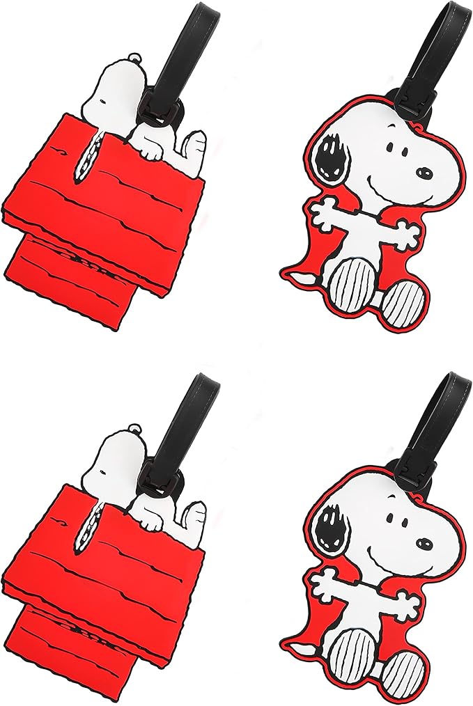Peanuts Snoopy Luggage Tags 4 Pack Official License, PVC Snoopy Bag Tags and Travel Tags for Luggage, Backpacks, and More