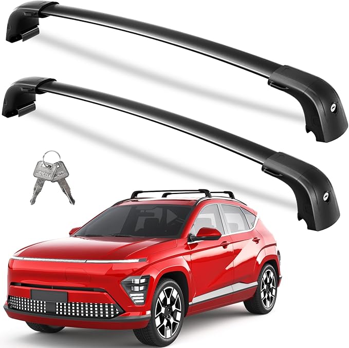 Roof Rack Cross Bars 220lbs Compatible with Hyundai Kona & Kona Electric 2024 2025 2026, Heavy Duty Aluminum Lockable Roof Rails Crossbars Black Rooftop Cargo Carrier Luggage