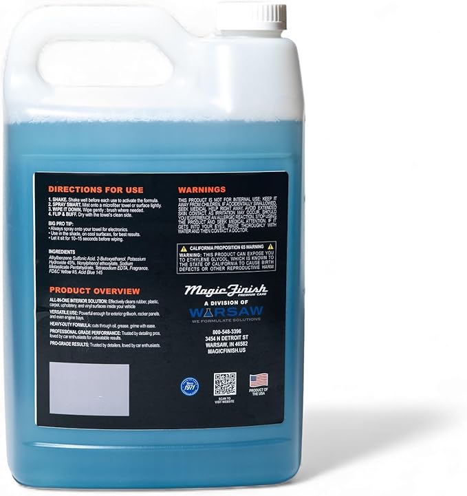Magic Finish Interior Cleaning Spray (1 Gallon) – All-in-One Car Cleaner Spray for Seats, Dashboards & Consoles – Fast-Acting