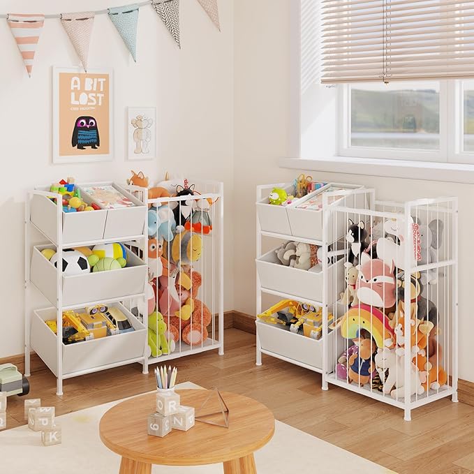 BBLIKE Kids Storage Organizer with 4 Removable Bins, Kids Storage Toy Shelf Organizer for Stuffed Animal Holder for Bedroom P