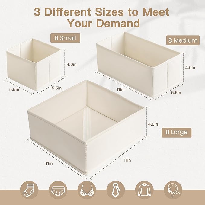 Criusia Drawer Organizer Clothes, 24 Pack Dresser Organizer for Baby Clothes, Underwear, Sock- Foldable Closet Organization a
