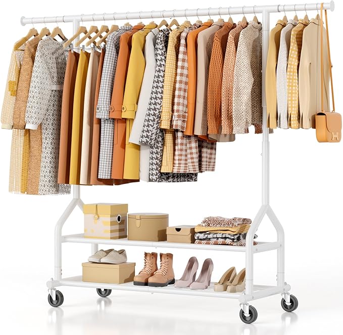 EAGMAK Heavy Duty Clothes Rack Load 556 LBS, Rolling Clothing Rack With Shelves, Height Adjustable Metal Clothes Hanger with 
