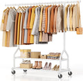 EAGMAK Heavy Duty Clothes Rack Load 556 LBS, Rolling Clothing Rack With Shelves, Height Adjustable Metal Clothes Hanger with 