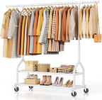 EAGMAK Heavy Duty Clothes Rack Load 556 LBS, Rolling Clothing Rack With Shelves, Height Adjustable Metal Clothes Hanger with 