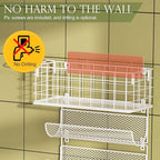 Wall-Mounted Hair Dryer Holder Styling Tool Organizer 4-Shelf Storage Wire Basket with Hook Heat Safe Rack for Hair-Straighte