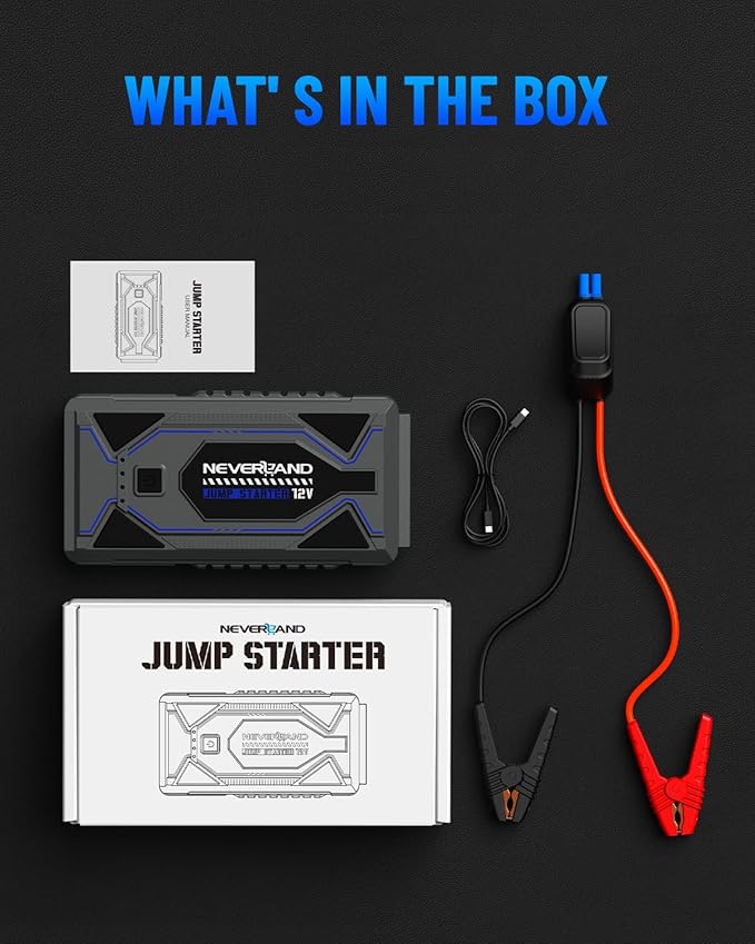 NEVERLAND Jump Starter - 6500A Battery Jumper Starter Portable for 10.0L Gas and 8.0L Diesel Engine,12V Car Battery Jump Starter with LED Light, Jumper Cables