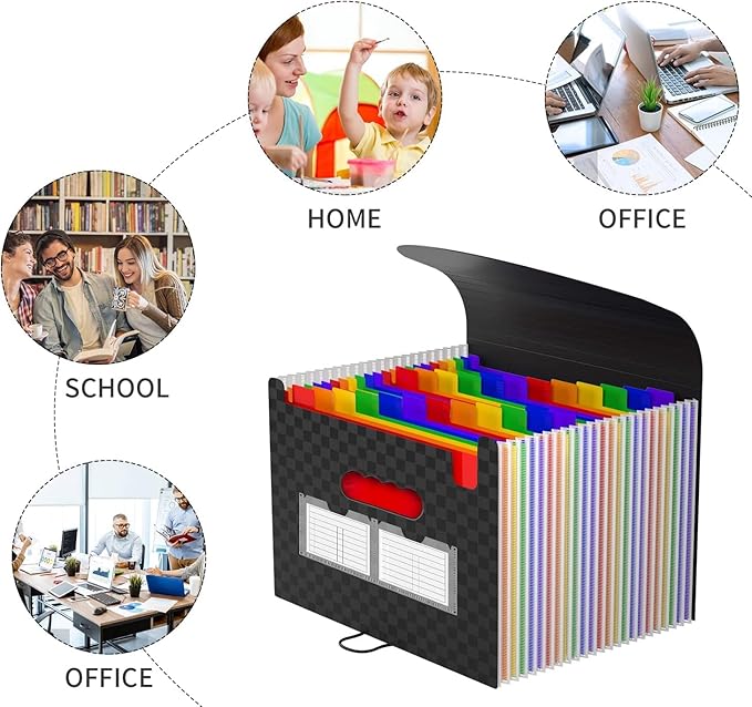 25 Pockets Accordion File Organizer Expanding File Folders,Expandable Document Organizer Plastic Accordian Filing Folder,A4/L