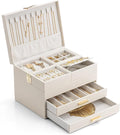 Vlando 4 Layers Jewelry Box - Women Jewelry Box with Retractable Tray - Jewelry Organizer with Drawer for Necklaces, Rings, B