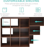 Best Choice Products 9-Cube Storage Organizer, 11in Shelf Opening, Bookcase, Display Shelf, Customizable w/ 3 Removable Back 