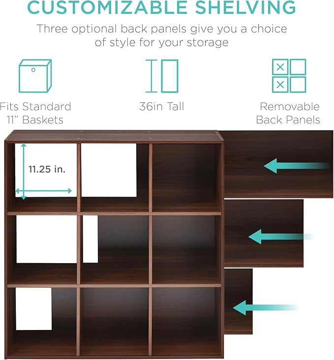 Best Choice Products 9-Cube Storage Organizer, 11in Shelf Opening, Bookcase, Display Shelf, Customizable w/ 3 Removable Back 