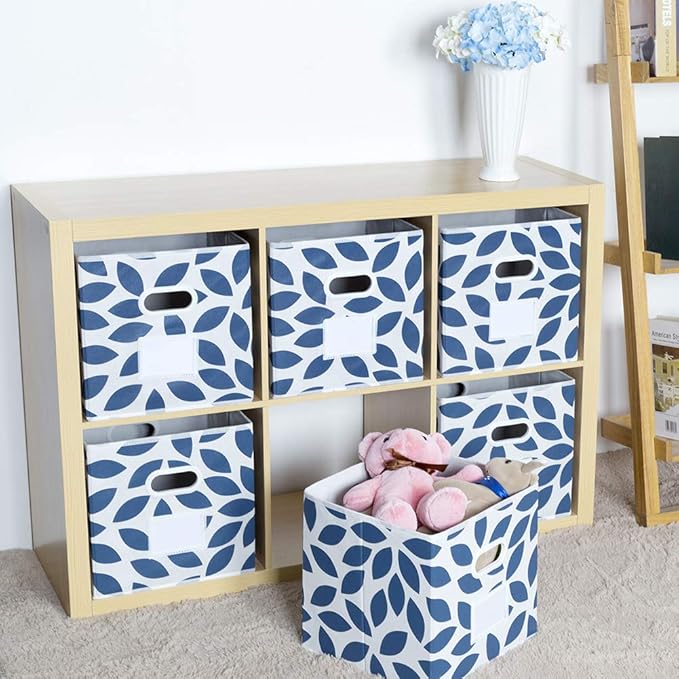 MAX Houser 6 Pack Foldable Fabric Storage Bins with Handles - Ideal for Closet Organization, Bedroom and Nursery（Blue, 12"x12