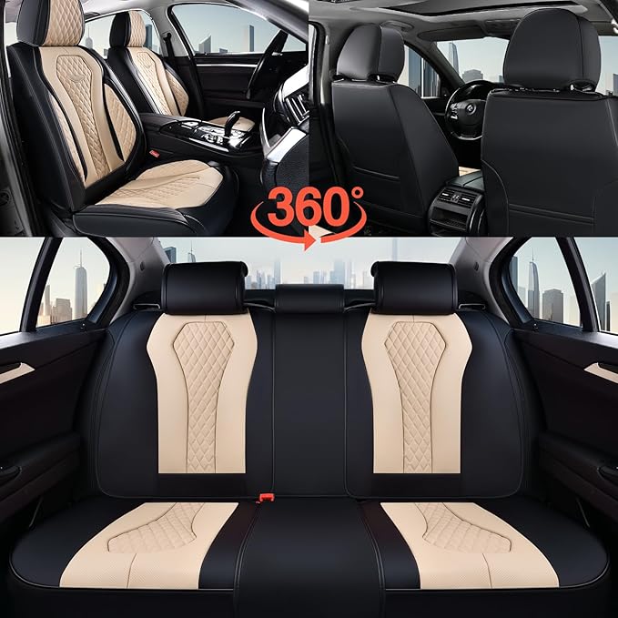 Coverado Car Seat Covers, Leather Seat Covers Full Set, Beige Seat Covers, Car Seat Cushion, Driver Car Seat Covers, Waterpro