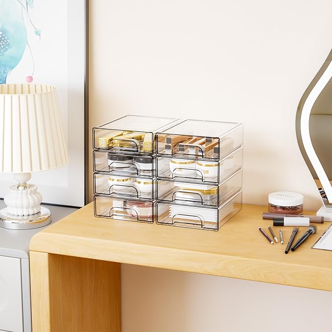 Yieach 12 Pack Clear Stackable Storage Drawers,2.2'' Acrylic Drawer Organizers for Countertop,Office Supply Organizer and Mak
