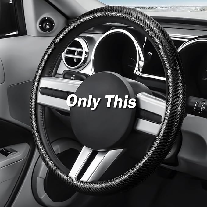 Carbon Fiber Steering Wheel Cover for Ford Mustang 2005-2023, 3 Piece Clip on Set,Carbon Fiber Wrap Anti-Slip Segmented Design,Car Steering Wheel Cover for Men Women（Matte Black