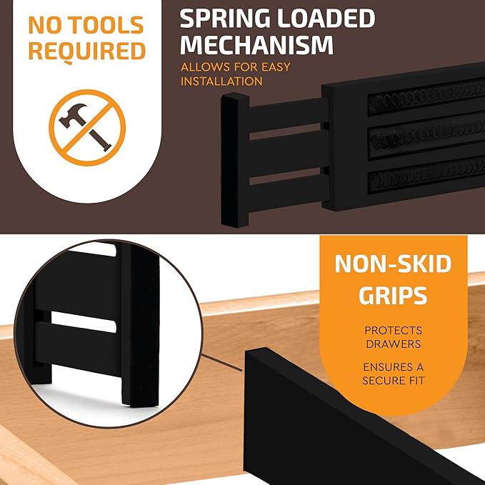 6 Pack Drawer Dividers 6 Inch High, 11”-17" Adjustable Bamboo Organizers Large Expandable Drawer Separators for Cloths, Dress