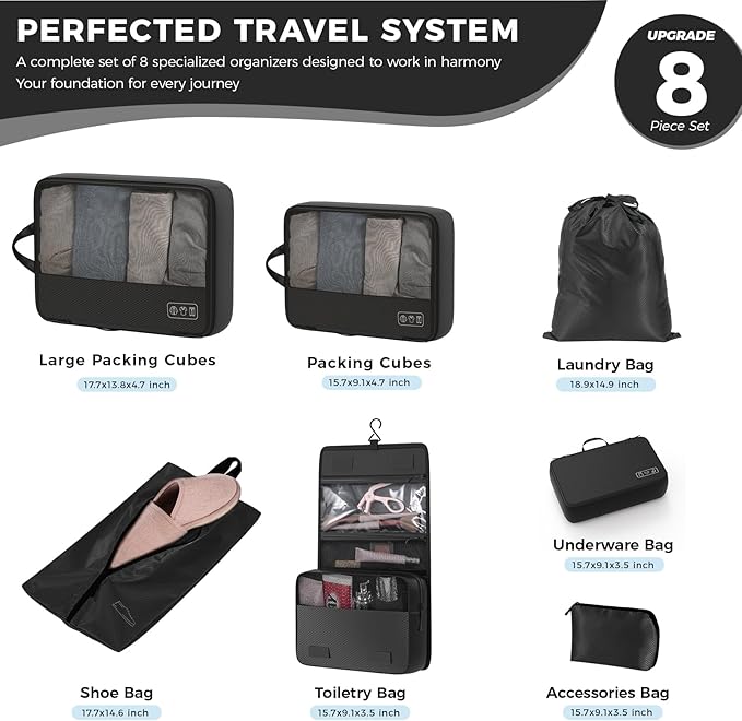 Ultralight Compression Packing Cubes, 3 Set Lightweight Travel Packing Organizer for Suitcase, Double-Zipper Packing Cubes wi
