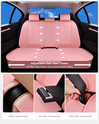 Huidasource Pink Rear Seat Covers, Nappa Leather Back Seat Covers Velcro Adjustable, Compatible with Armrests, Seat Belts, Ch