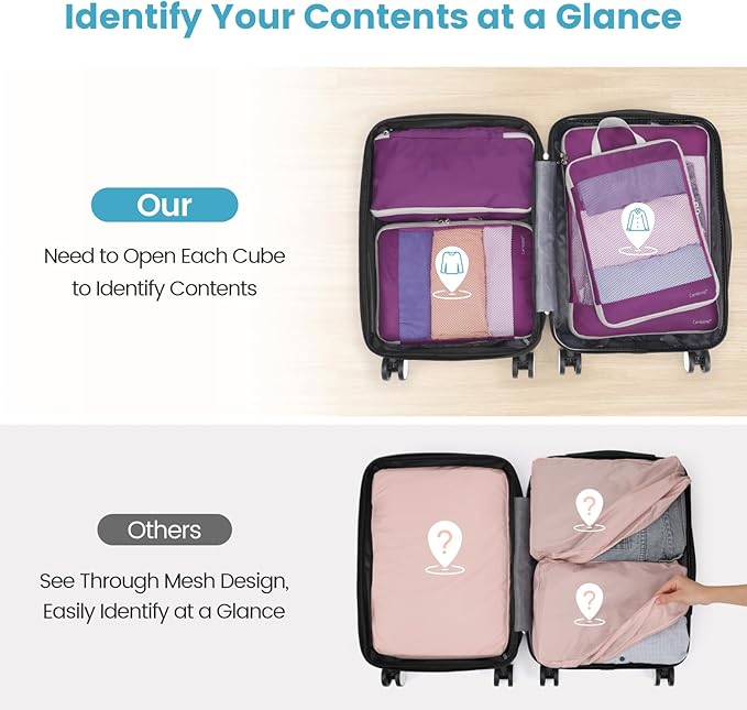 Cambond Compression Packing Cubes - 4 Set See Through Mesh Packing Cubes for Travel, Expandable Travel Essentials Packing Org
