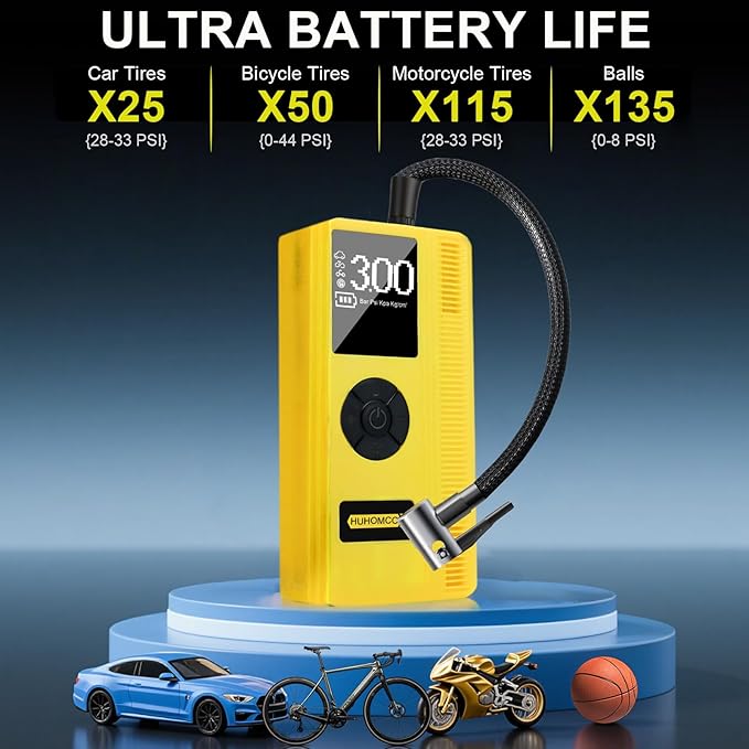 7-in-1 Car Jump Starter with Air Compressor, 3000A Portable 12V Power Pack, 150PSI Digital Tire Inflator for 9L Gas/7L
