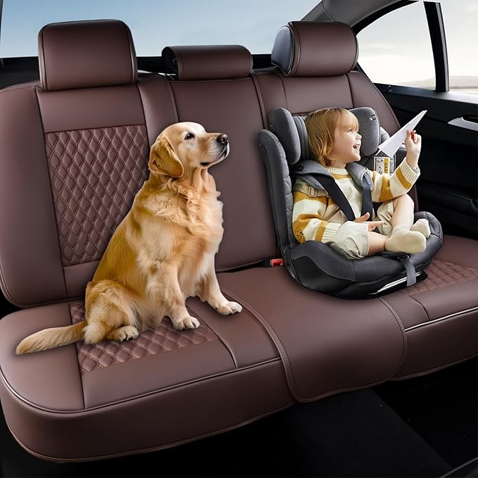 Coverado Leather Rear Seat Covers for Cars, Waterproof Back Seat Cover, Universal Automotive Seat Cushion Protector for Most 