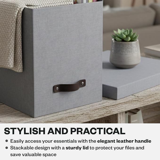 Bigso John Desktop File Box - Storage Solution and Document Organizer for Important Paperwork - Durable Hanging File Box with