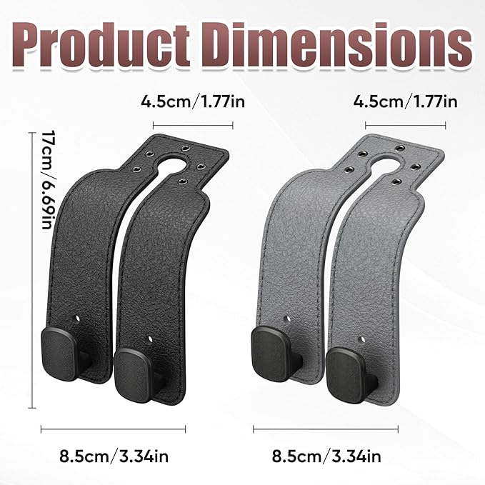 Car Seat Headrest Hooks for Purses and Bags, 2 Pack Car Seat Back Organizer Storage Hook, Car Purse Holder Between Seats Hanger, Headrest Back Seat Handbags Hook Hanging Accessories, Grey