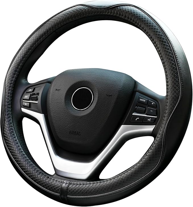 Rueesh Microfiber Leather Steering Wheel Cover Anti-Slip Matte Finish Auto Car Wheel Cover Universal 15 Inch Wheel Cover for 