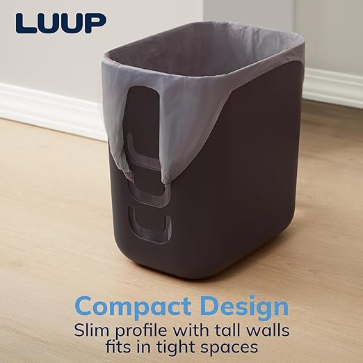 STORi Luup Bathroom Wastebasket 2pk, Secure Grocery Bags, Plastic Garbage Container for Vanity, Laundry Room, Kitchen, Office, 2.5 Gallon, Black, Made in USA