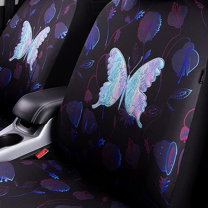 Flying Banner Butterfly car seat Covers ful Set Fashion Universal Lady Woman Female Rear Bench Split Colorized (Muti-Color, F