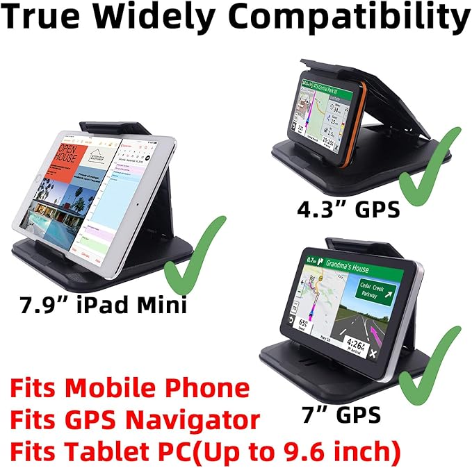 Dashboard GPS Mount Holder - Universal Dashbaord Phone Tablet PC Navigation Holder for Garmin Nuvi Tomtom iPhone iPad Galaxy Yoga Android Fits 4.3"-9.6" GPS & Smartphone Friction Mount
