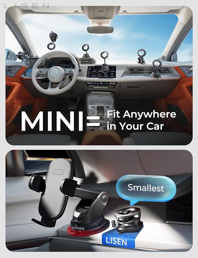 LISEN for Magsafe Car Mount, Cell Phone Holders for Your Car, Magnetic Car Accessories for Women Men Truck Jeep BMW, Vacuum Gifts Kits for iPhone 17 Pro Max 16 15 14 13 12, Samsung S26, Gold Red