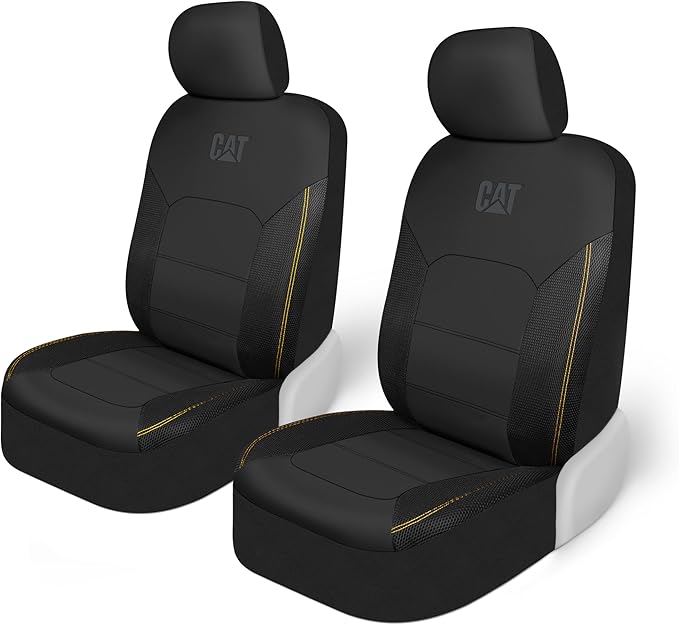CAT PU Leather Seat Covers for Cars – (2) Front Seat Covers with (4) All-Weather Heavy-Duty Floor Mats for Trucks, Cars, & SU