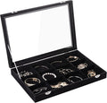 Frebeauty Velvet Jewelry Tray,12 Grid Jewelry Organizer with Clear Lid,Bracelets Holder,Jewelry Display Case with Clasp,Drawe