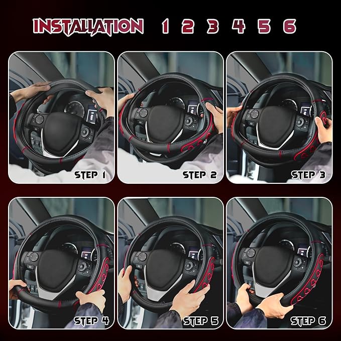 Ventilated Heart-Shaped Steering Wheel Cover with Anti-Slip Leather Grip. Compatible with Ford, Toyota, Honda, Nissan, and Ch