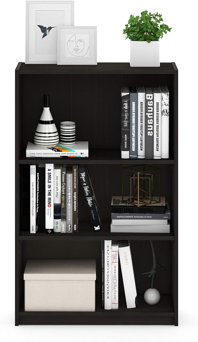Furinno JAYA Book Shelf, 3-Tier Bookshelf, Bookcase with Adjustable Shelves, 9.5 x 24.5 x 40.3, for Organization and Storage,