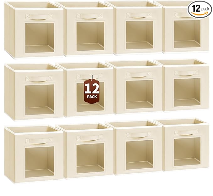 Homsorout Foldable Storage Cubes - Cubby Storage Organizer with Window, Decorative Baskets for Organizing, Fabric Bins for Cl