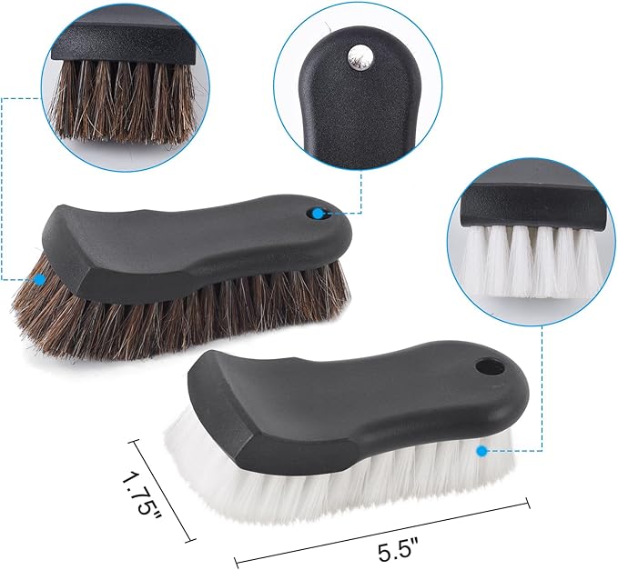 Upholstery Brush, Upholstery Brush Set, Leather Cleaning Brush, Carpet Brush Car Cleaning Brush, Long Bristle Horse Hair Car 