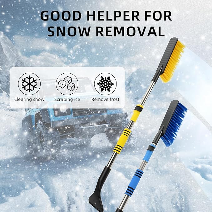 32" Telescoping Snow Brush for Car with Detachable Handle – an Extra-Wide Snow Brush and Ice Scraper for Car Windshield Window. The Ultimate Snow Scraper Brush for SUV & Trucks.